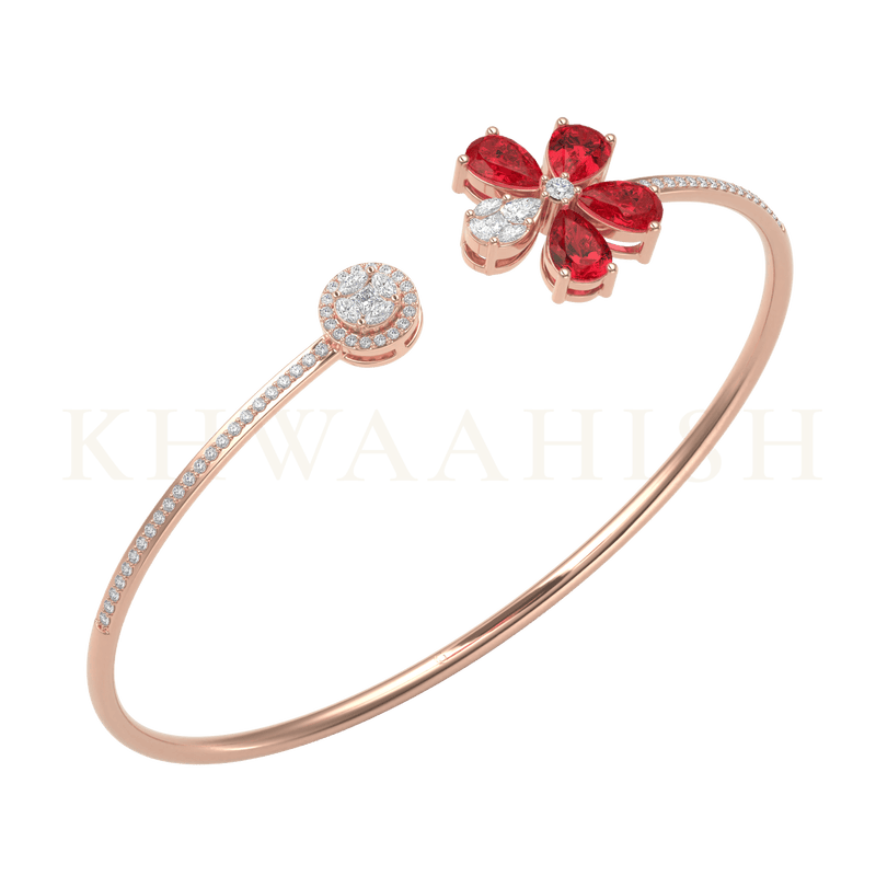 Slanting view of Floral Fantasy Diamond Flexi Bracelet in rose gold.
