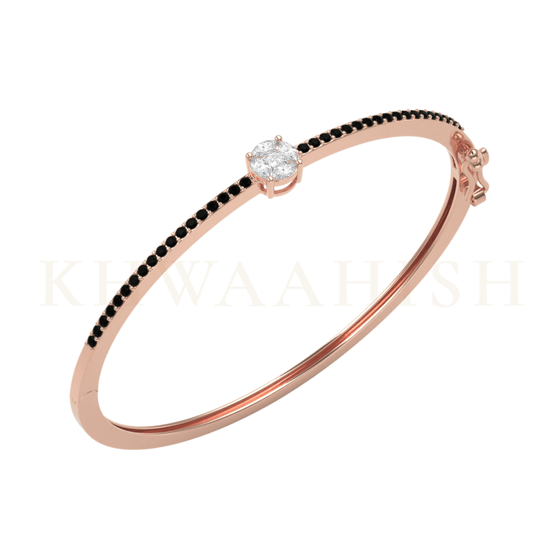 Slanting view of Demure Dazzle Oval Diamond Bracelet in rose gold.