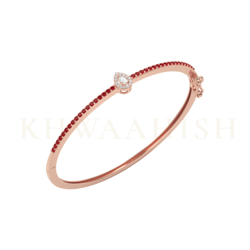 Slanting  view of Captivating Love Oval Diamond Bracelet in rose gold.