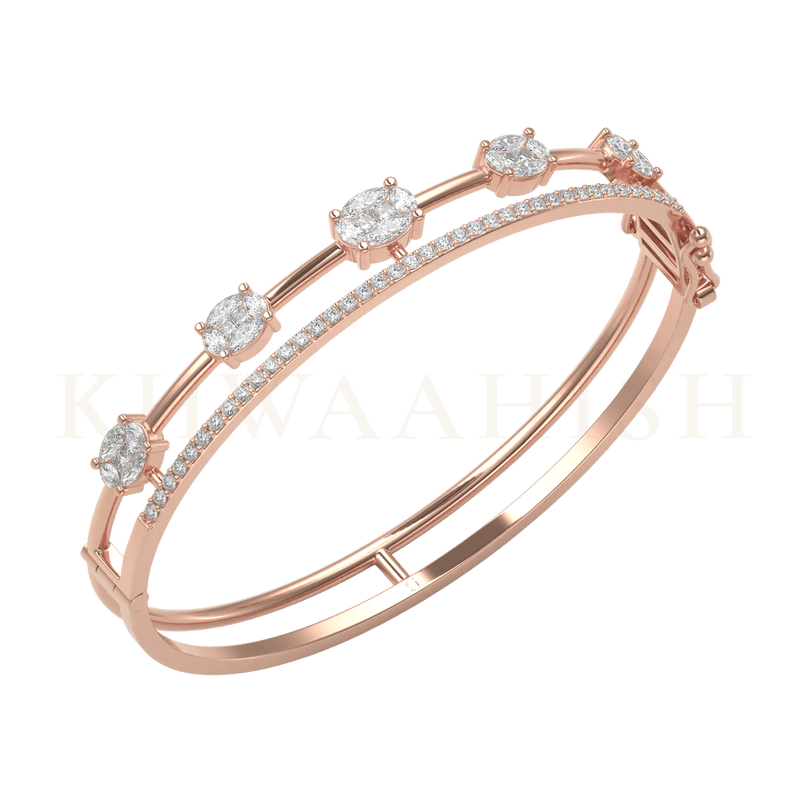 Slanting  view of Adorable Circlets Oval Diamond Bracelet in rose gold.