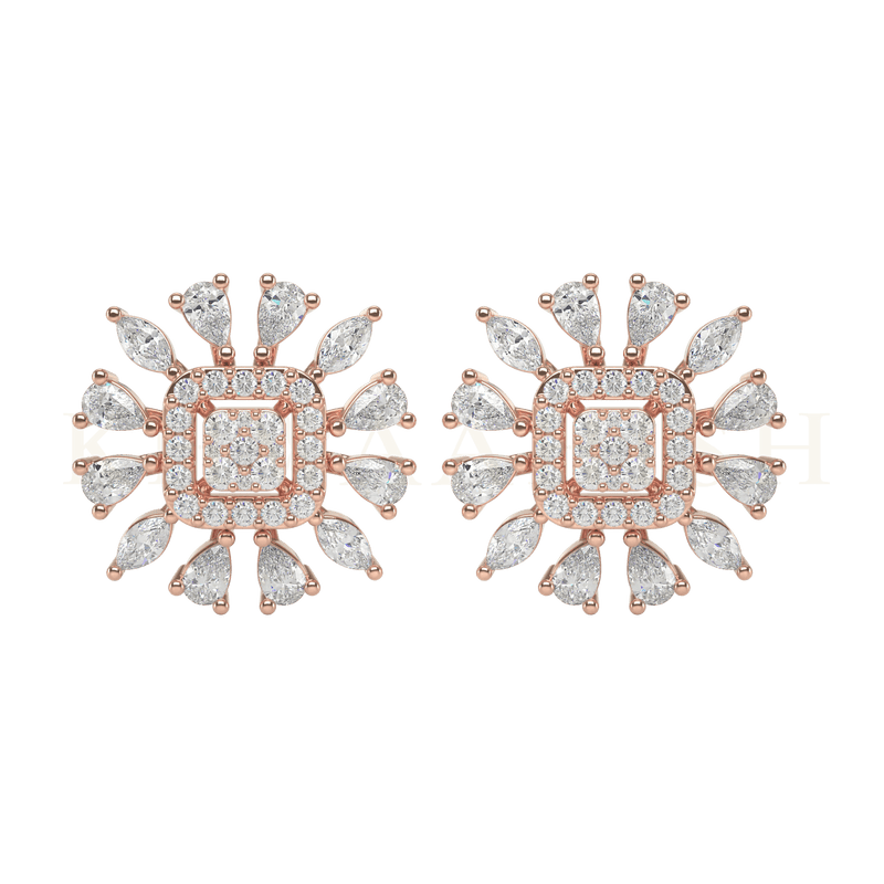 Front view of Beautiful Buttercup Diamond Stud Earrings in rose gold.