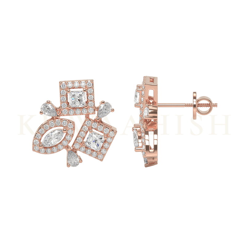 Front view and side view of Divine Delight Diamond Stud Earrings in rose gold.