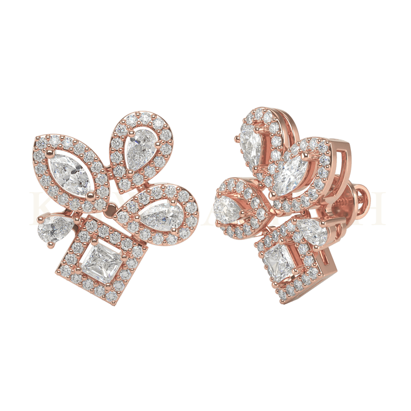 Slanting view of Precious Passion Diamond Stud Earrings in rose gold.