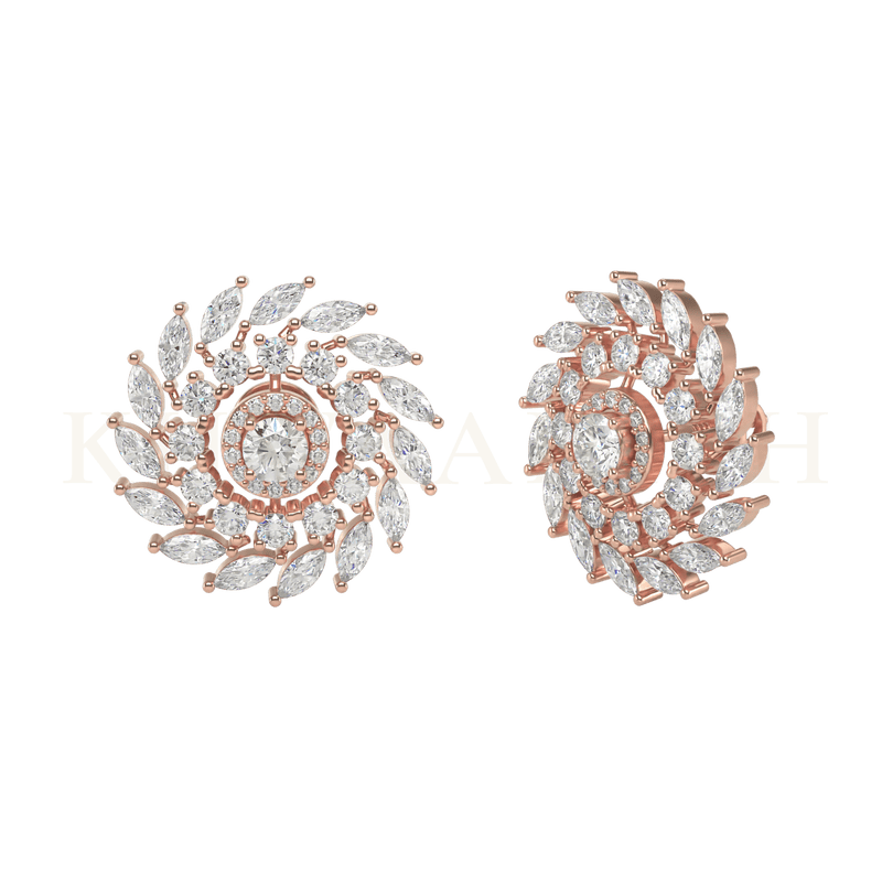 Front view and slanting view of Sparkling Fascination Diamond Stud Earrings in rose gold.