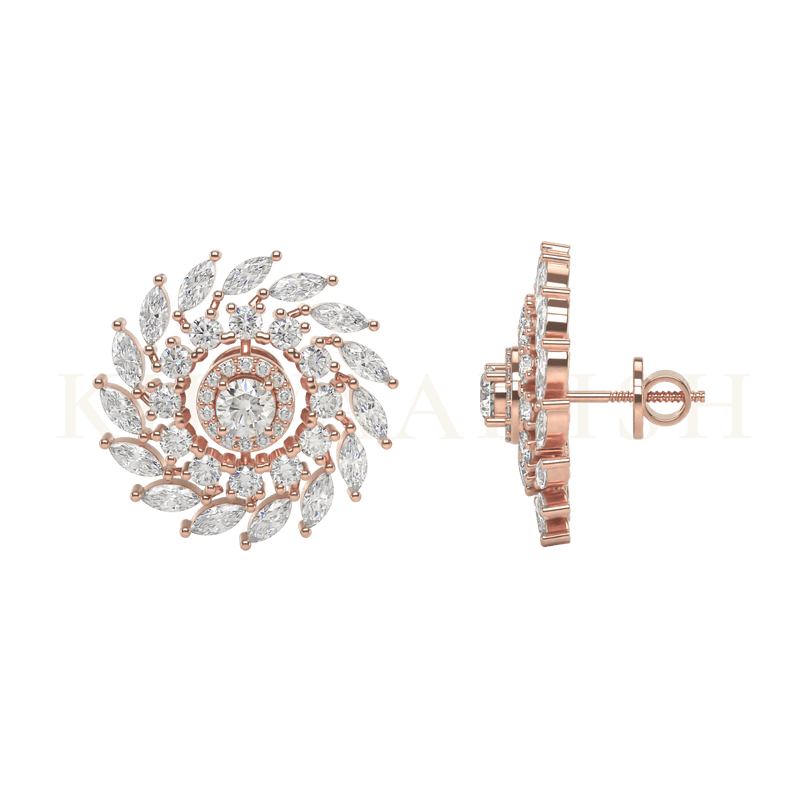 Front view and side view of Sparkling Fascination Diamond Stud Earrings in rose gold.