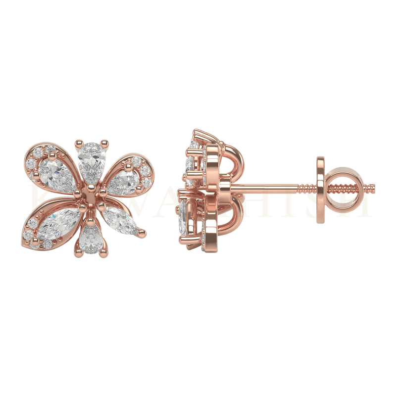 Front view and side view of Splendorous Sparkle Diamond Stud Earrings in rose gold.
