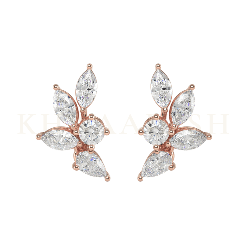 Front view of Sunshine Diamond Stud Earrings in rose gold.
