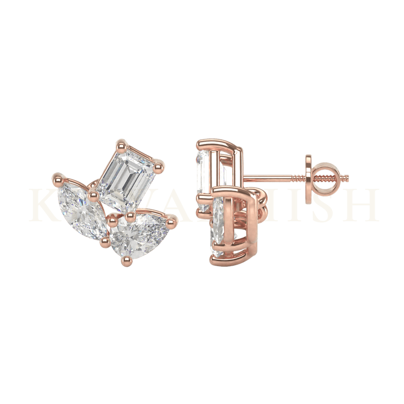 Front view and side view of Delightful Enrapture Diamond Stud Earrings in rose gold.
