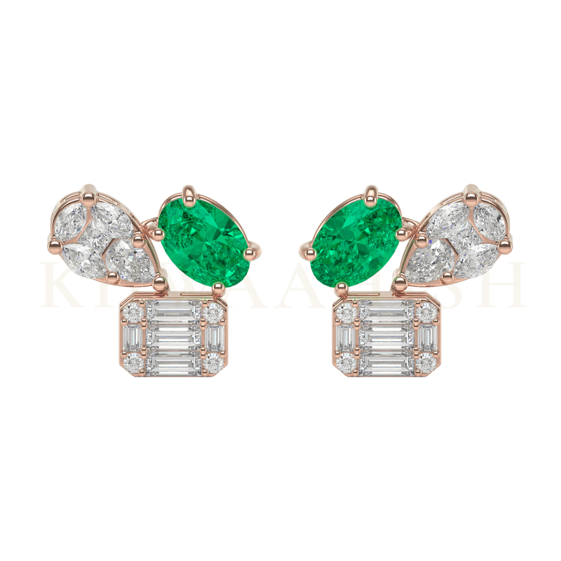 Front view of Swivelling Sparkles Diamond Stud Earrings in rose gold.