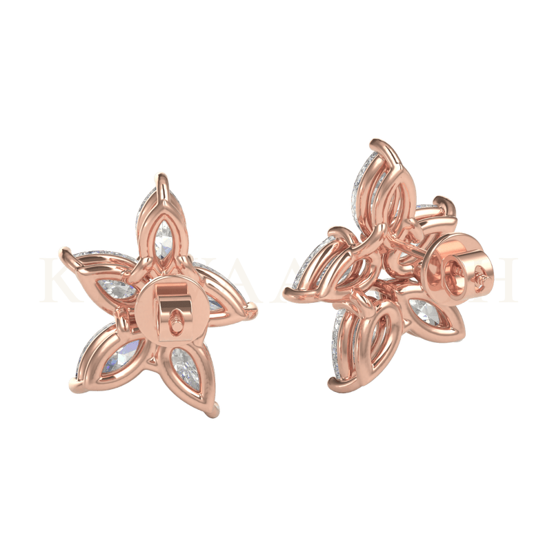 Back view of Radiant Posy Diamond Stud Earrings in rose gold.