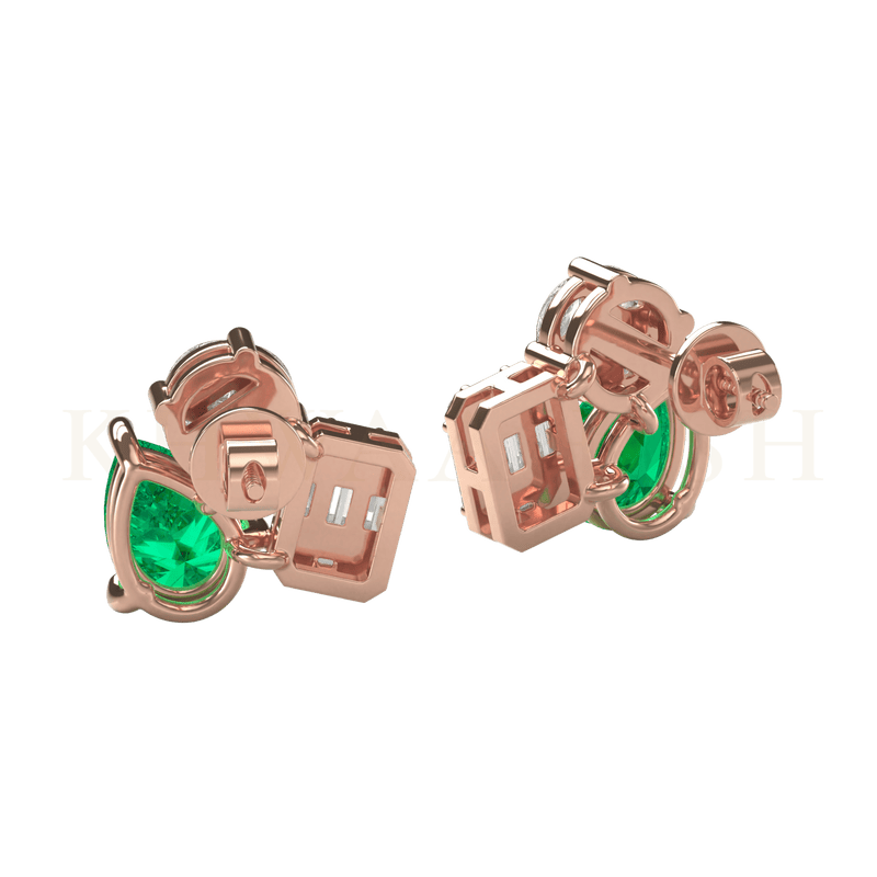 Back view of Glowing Green Diamond Stud Earrings in rose gold.