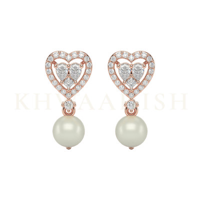 Front view of Blushing Hearts Diamond Drop Earrings in rose gold.