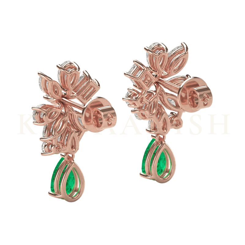 Back view of Blossoms of Bliss Diamond Drop Earrings in rose gold.