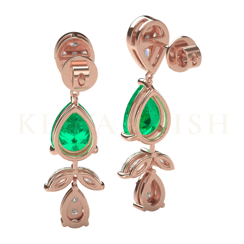 Back view of Pear Pleasure Diamond Drop Earrings in rose gold.