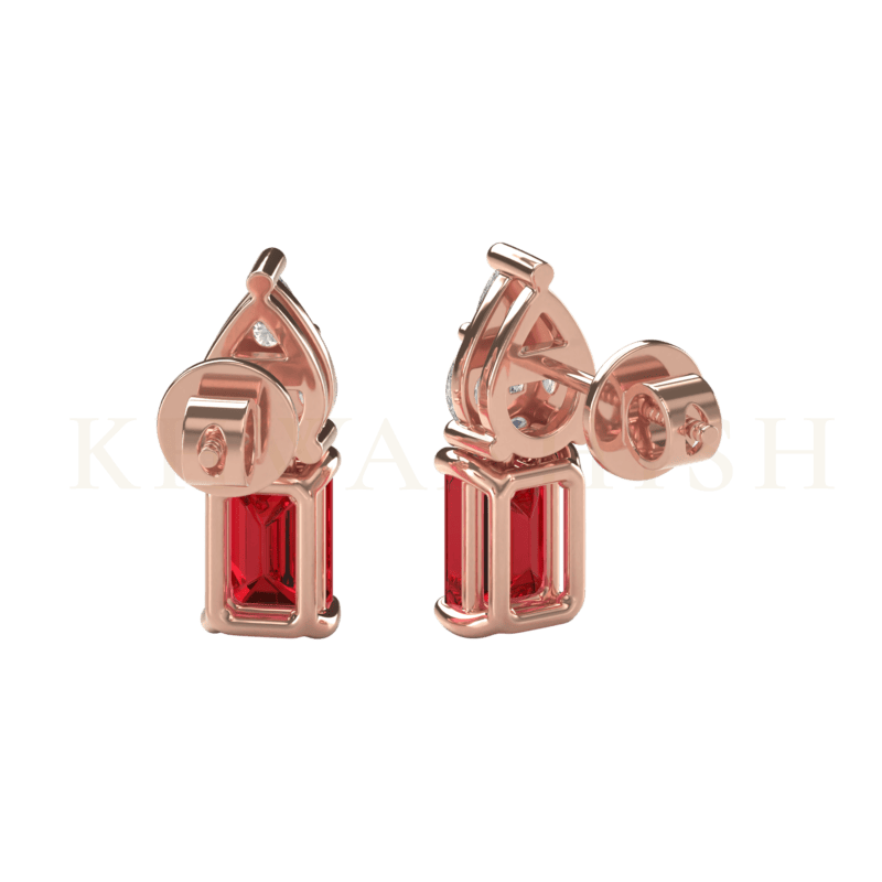 Back view of Ravishing Red Diamond Drop Earrings in rose gold.