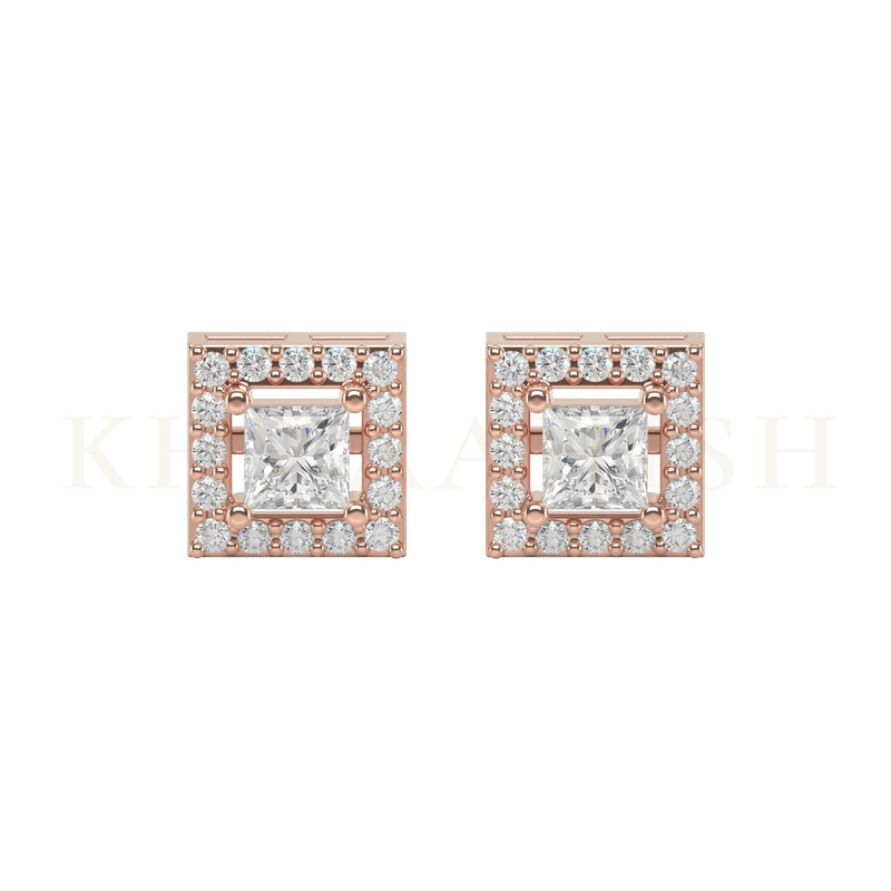 Front view of 0.25 ct Square Solitaire Stud Earrings in rose gold.