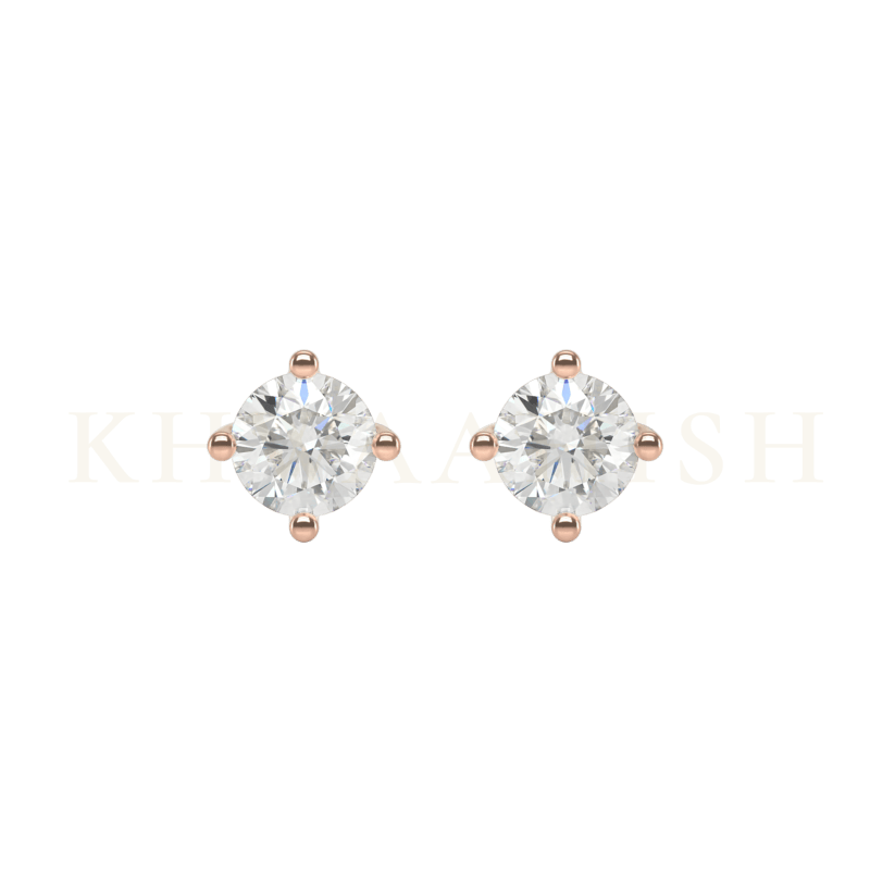 Front view of 0.30 ct Round Solitaire Timeless Marvel Diamond Stud Earrings in rose gold.