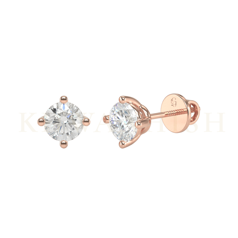 Front view and slanting view of 0.30 ct Round Solitaire Timeless Marvel Diamond Stud Earrings in rose gold.