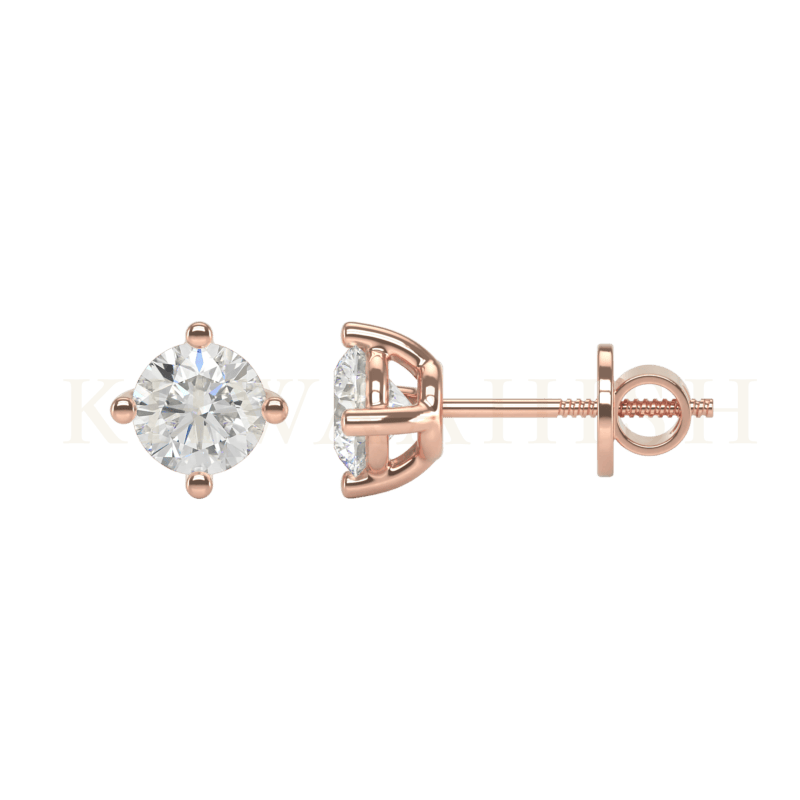 Front view and side view of 0.30 ct Round Solitaire Timeless Marvel Diamond Stud Earrings in rose gold.