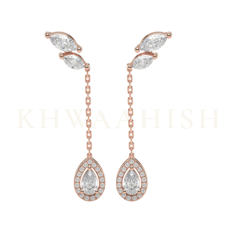 Front view of Linked Dream Diamond Chain Earrings in rose gold.