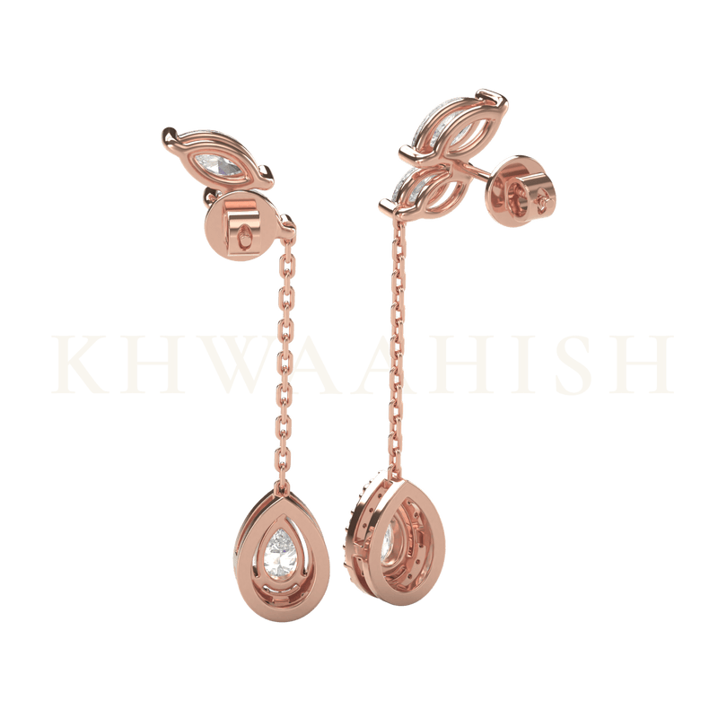 Back view of Linked Dream Diamond Chain Earrings in rose gold.
