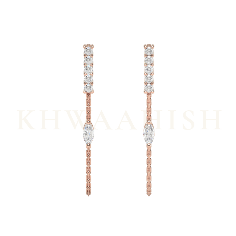 Front view of Celebration Diamond Chain Earrings in rose gold.
