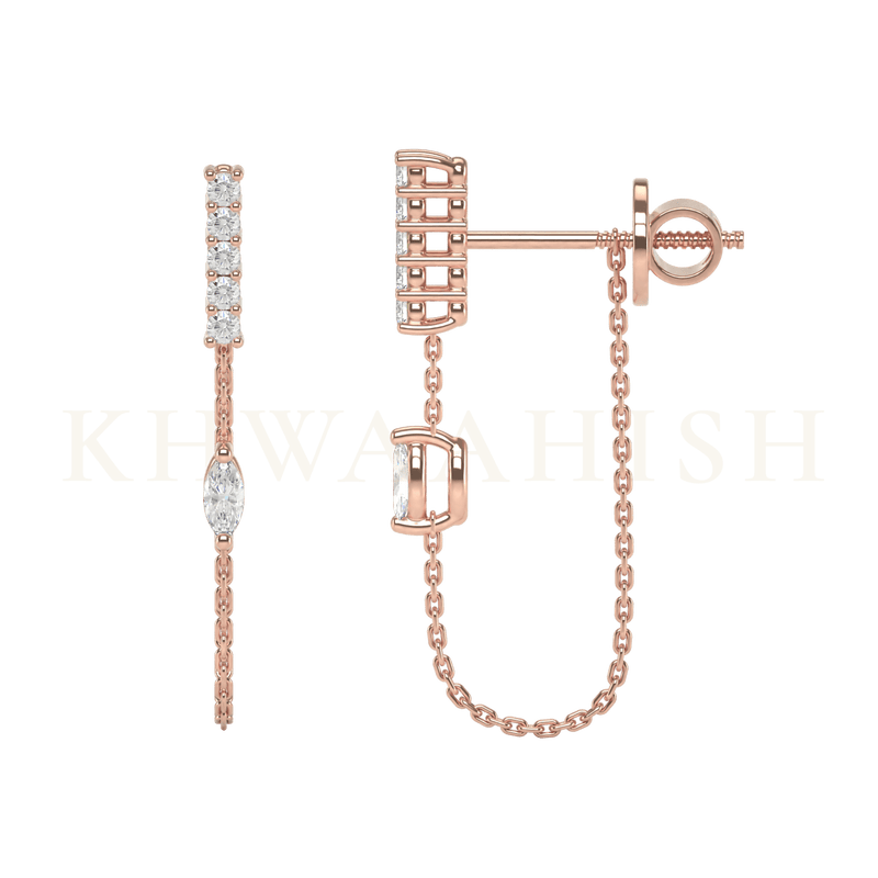 Front view and side view of Celebration Diamond Chain Earrings in rose gold.