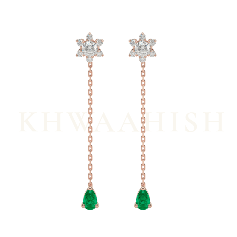 Front view of Budding Blooms Diamond Sui Dhaga Earrings in rose gold.