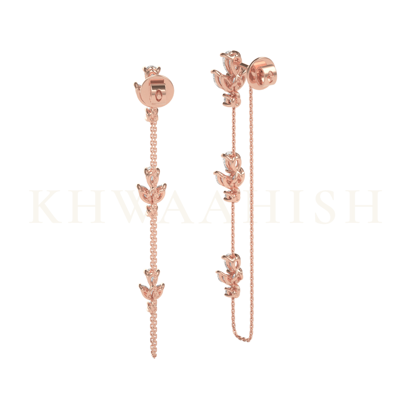 Back view of Starry Dreams Diamond Chain Earrings in rose gold.