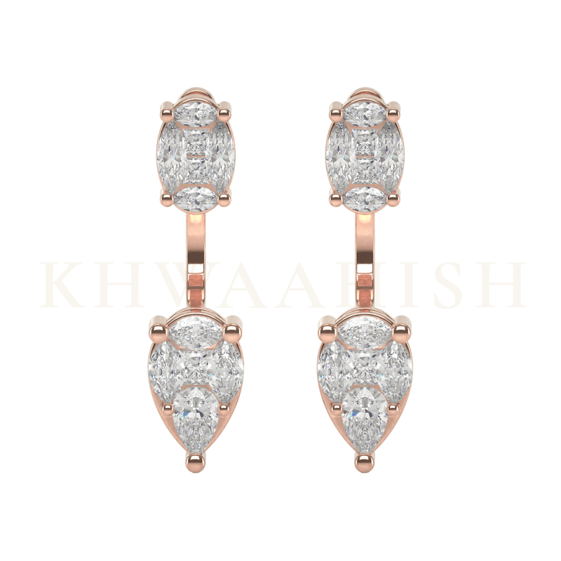 Front view of Clasping Charisma Diamond Front Back Earrings in rose gold.