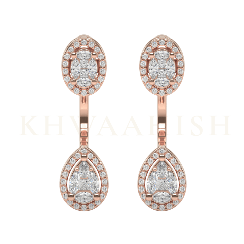 Front view of Simple Diva Diamond Front Back Earrings in rose gold.