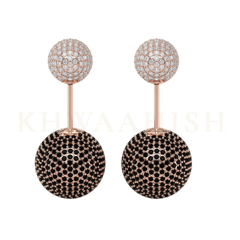 Front view of Orbita Front Back Diamond Earrings in rose gold.