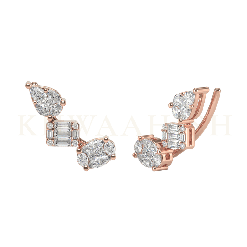 Front view and slanting view of Desirous Belle Diamond Ear Cuffs in rose gold.