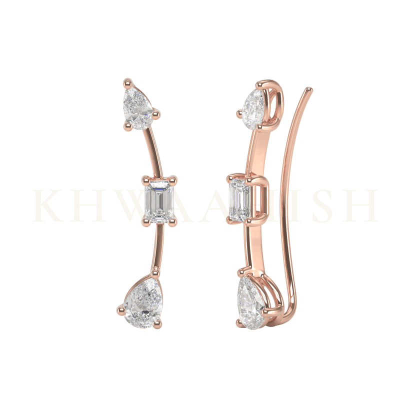 Front view and slanting view of Harmonic Sparkle Diamond Ear Cuffs in rose gold.