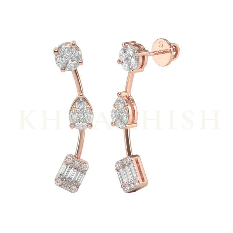 Front view and slanting view of Splendid Beauty Diamond Ear Cuffs in rose gold.