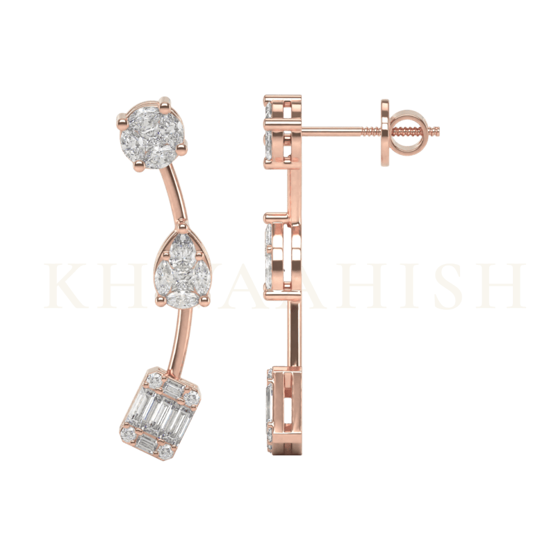 Front view and side view of Splendid Beauty Diamond Ear Cuffs in rose gold.