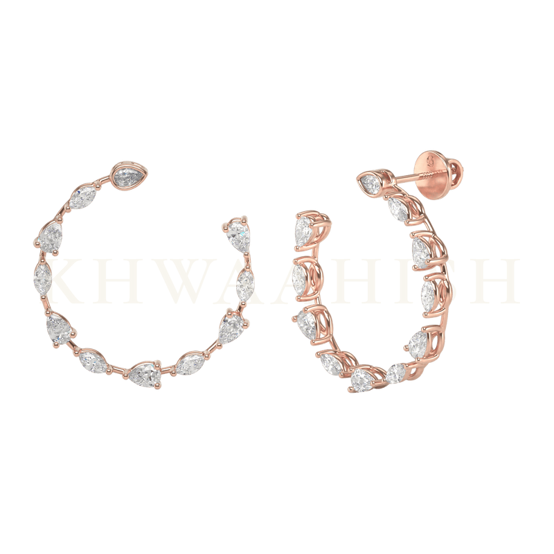 Front view and slanting view of Joyful Blush Diamond Hoops in rose gold.