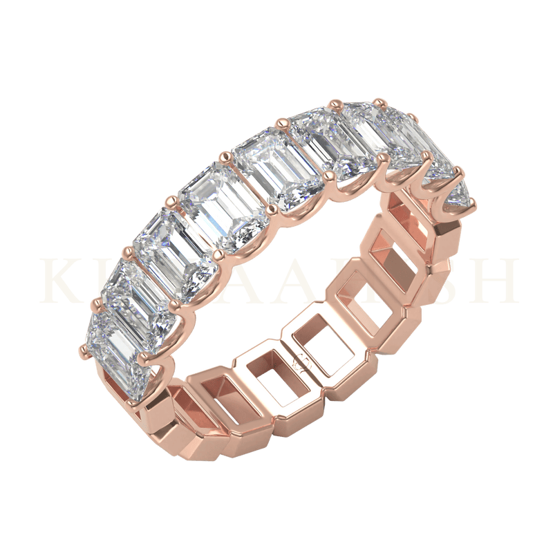Slanting view of Aristocratic Diamond Eternity Ring in rose gold.