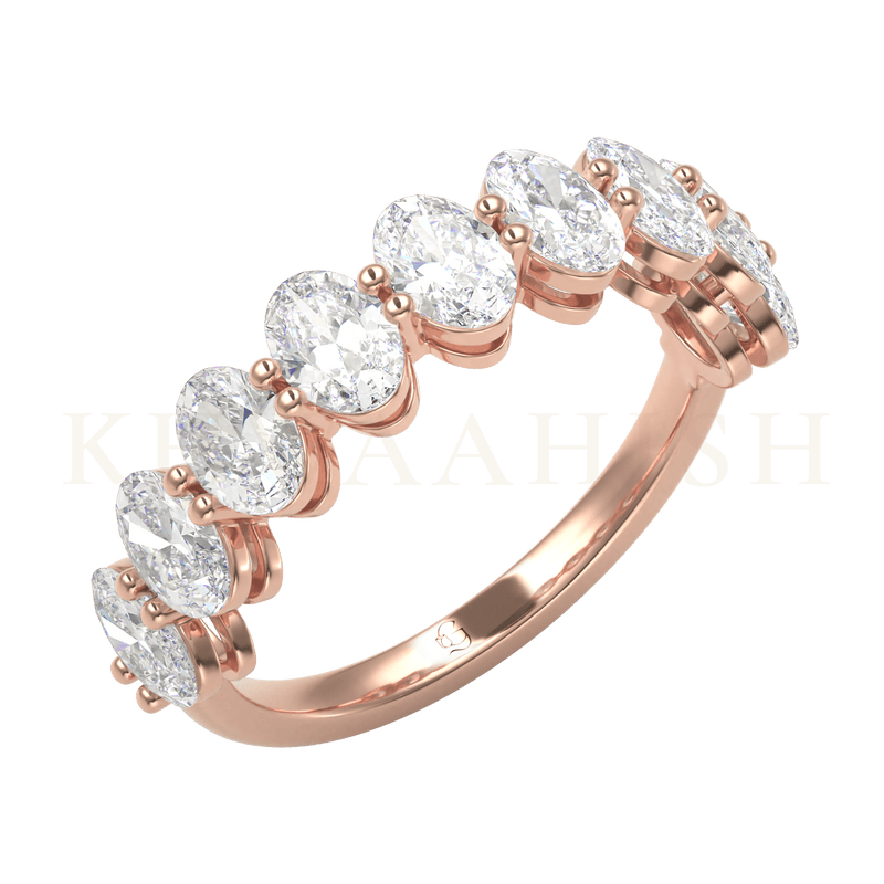 Slanting view of Queenly Opulence Diamond Eternity Ring in rose gold.