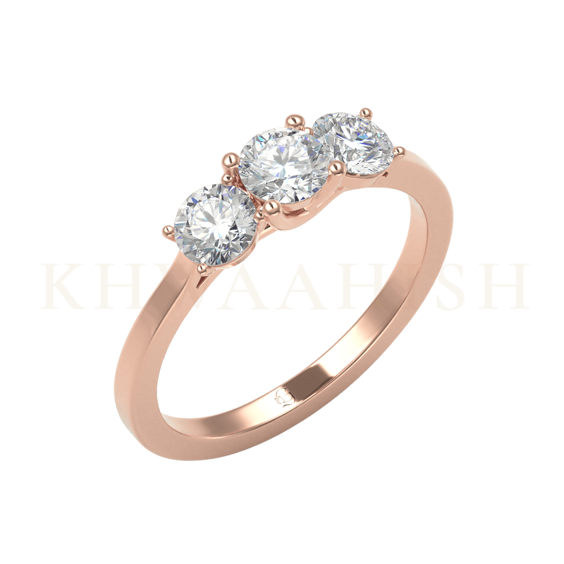 Slanting view of Scinitillating Sparkle 3 Diamond Ring in rose gold.