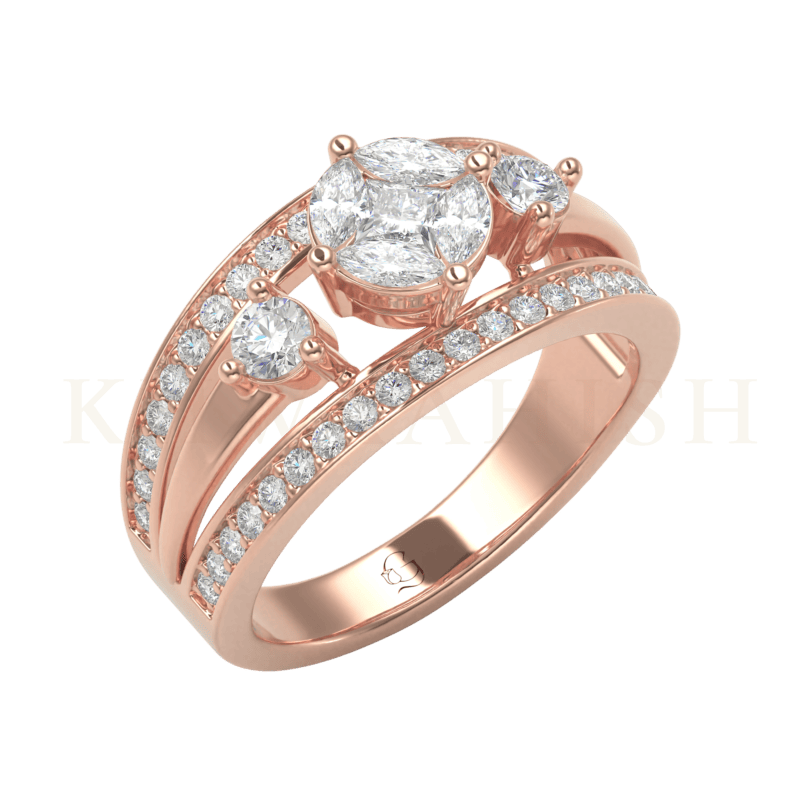 Slanting top view of Delightful Dazzle Diamond Band Ring in rose gold.