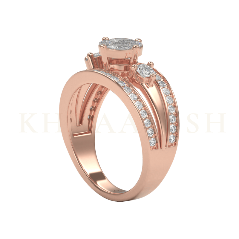 Slanting side view Delightful Dazzle Diamond Band Ring in rose gold.