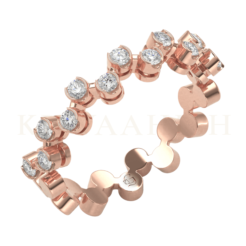 Slanting view of Dazzling Impression Diamond Band Ring in rose gold.