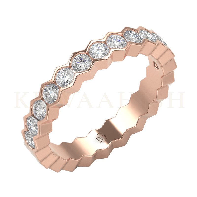 Slanting view of Ethereal Glitter Diamond Band Ring in rose gold.