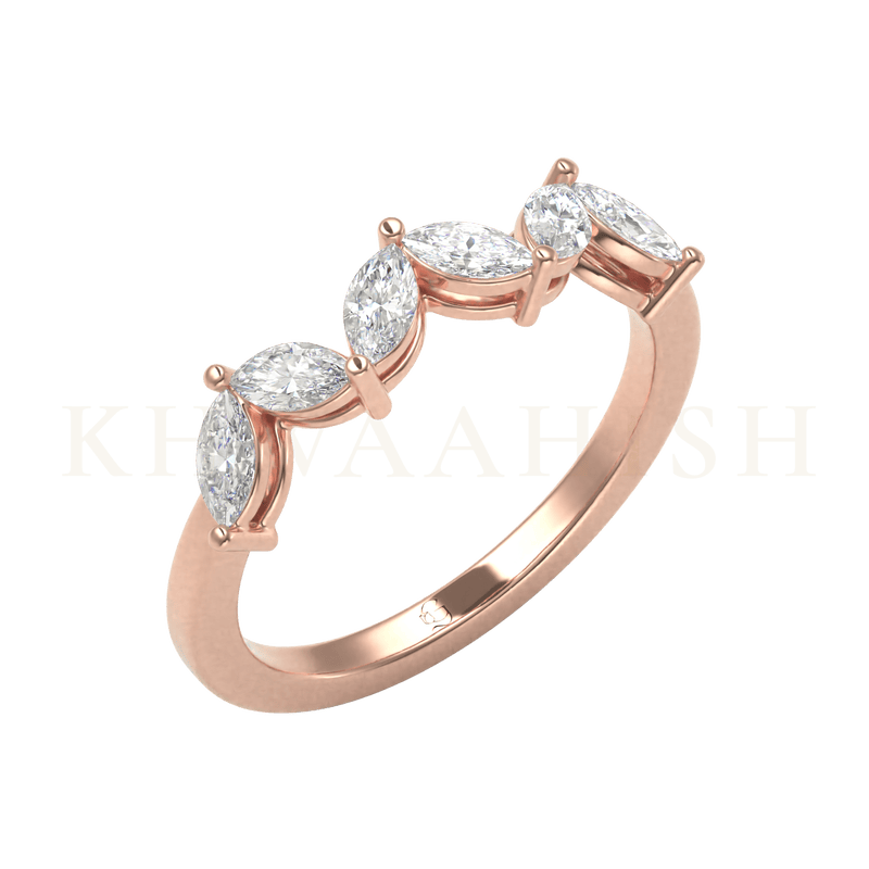 Slanting view of Dainty Dazzle Diamond Band Ring in rose gold.
