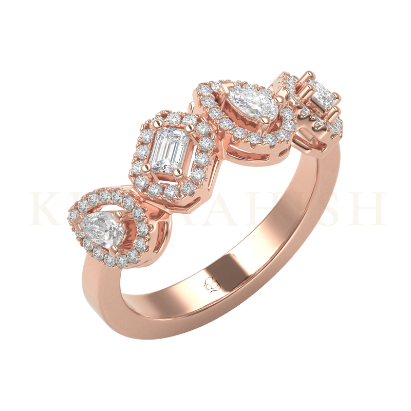 Slanting view of Radiant Aura Diamond Band Ring in rose gold.