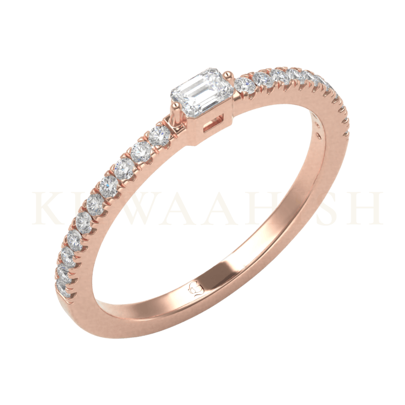 Slanting view of Ripples of Joy Diamond Band Ring in rose gold.