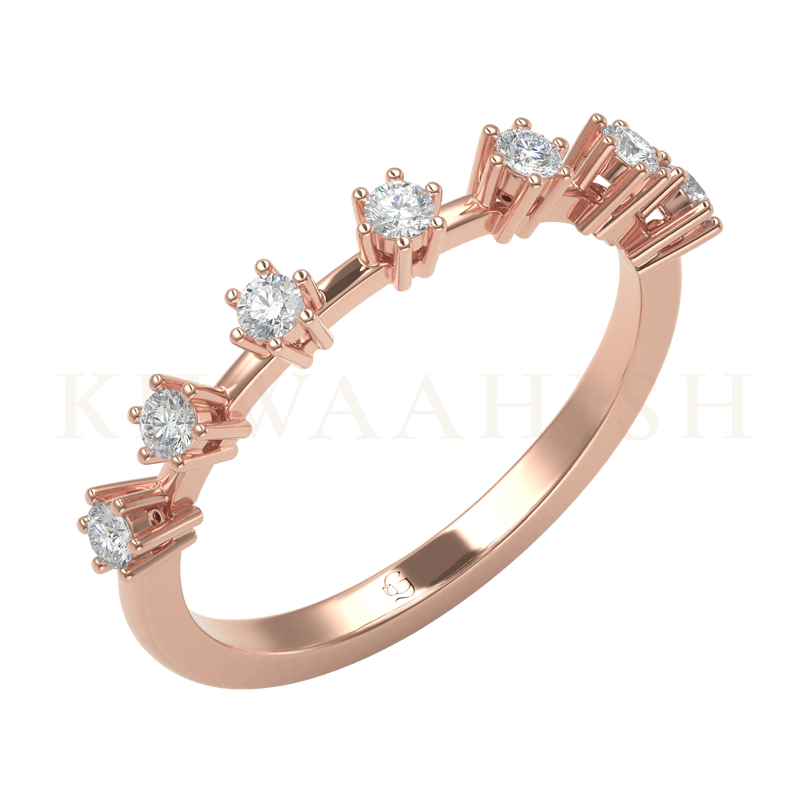 Slanting view of Simple Pleasure Diamond Band Ring in rose gold.