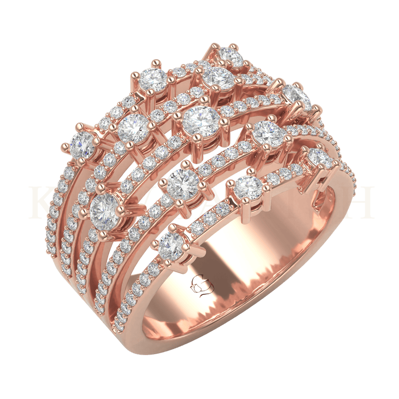 Slanting view of Ravishing Radiance Diamond Band Ring in rose gold.