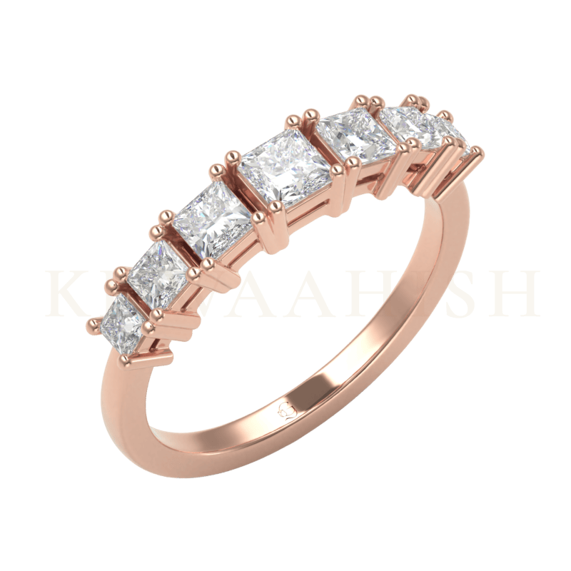 Slanting view of Lustrous Squares Diamond Band Ring in rose gold.